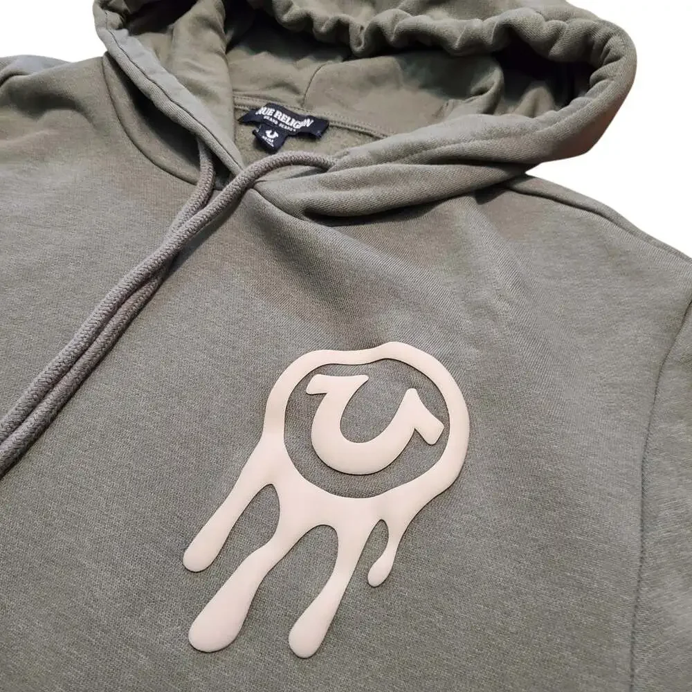 True Religion Men's M Drip Horseshoe Buddha Graphic Pullover Hoodie Olive Green